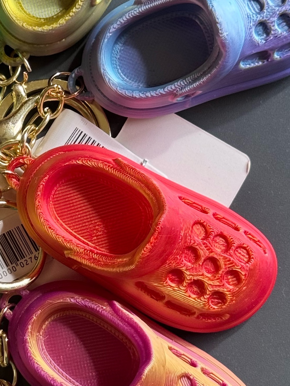 NWT 3D Printed Croc Clog Shoe Keychain Orange  Gold Silk PLA Bag Charm